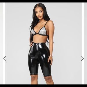 Black faux leather biker shorts